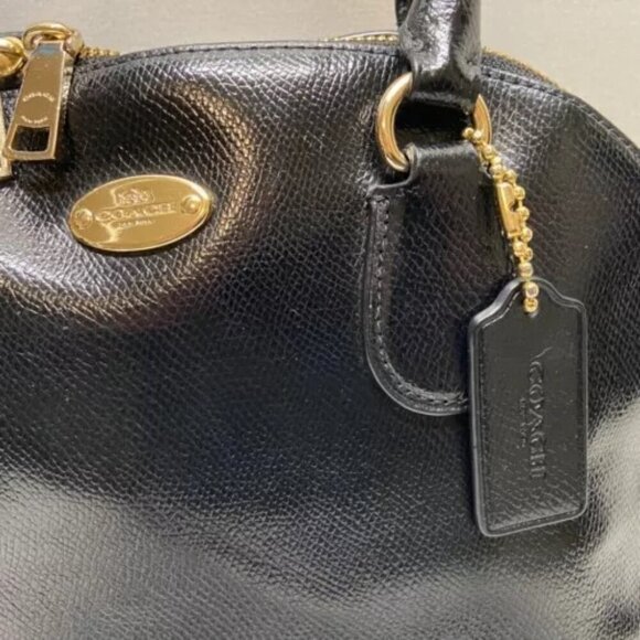 Coach Cora F36703 Patent Crossgrain Leather Black Gold Convertible Shoulder Bag - Picture 6 of 16